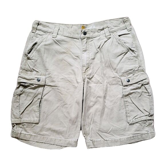 Carhartt Relaxed Fit Size 38 Mens Tan 100% Cotton Canvas Cargo Shorts Work - Picture 1 of 9